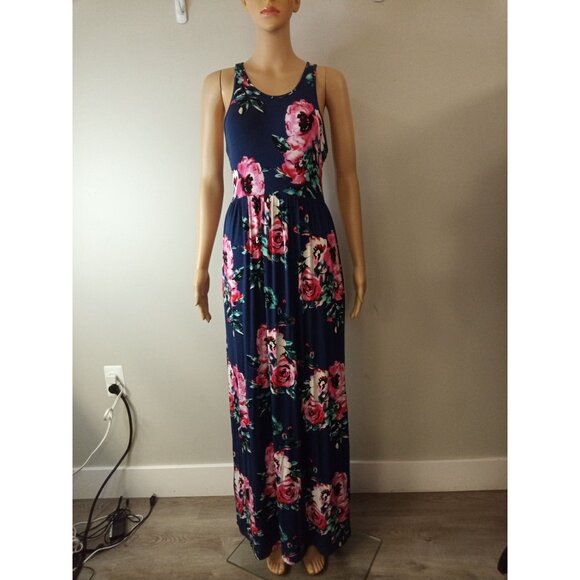 Grecerelle Women's Blue Red Pink Floral Maxi Dress Size Medium - Picture 1 of 6